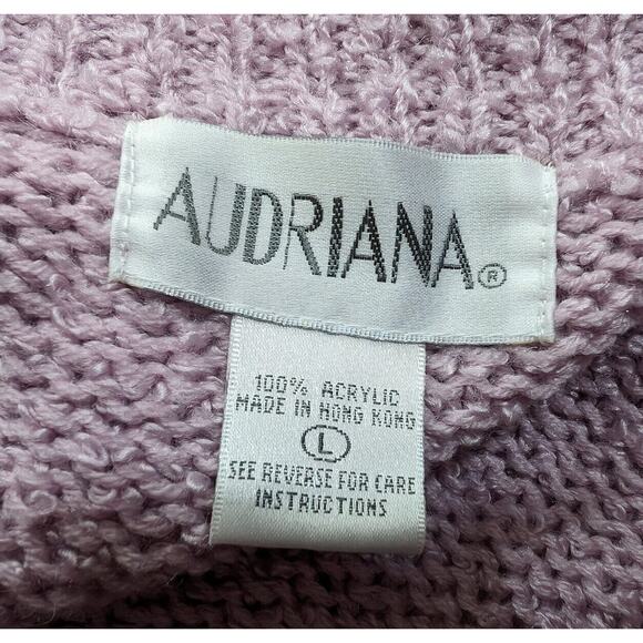 Vintage 80s Cardigan Oversize Lavender Purple Nubby Acrylic Open Front Size L - Picture 6 of 7